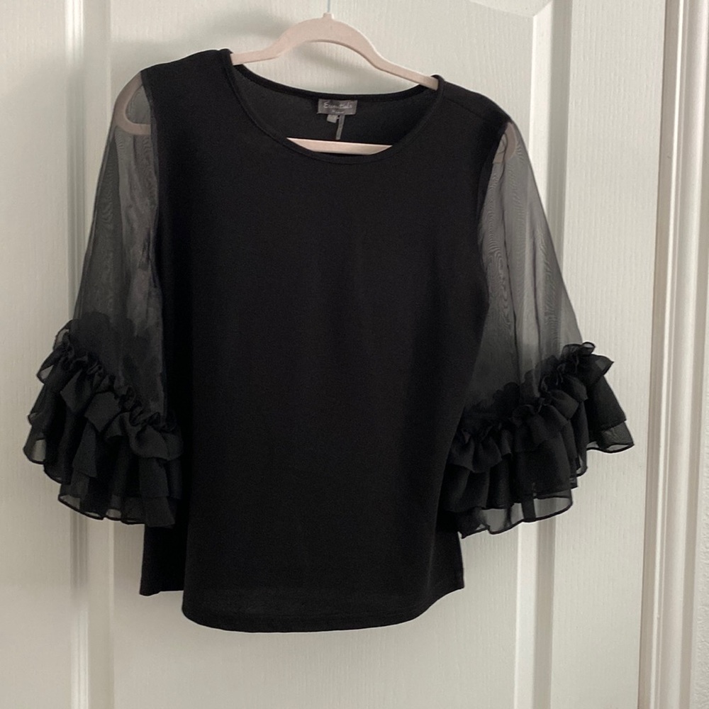 Essentials dressy black pullover with beautiful sleeves